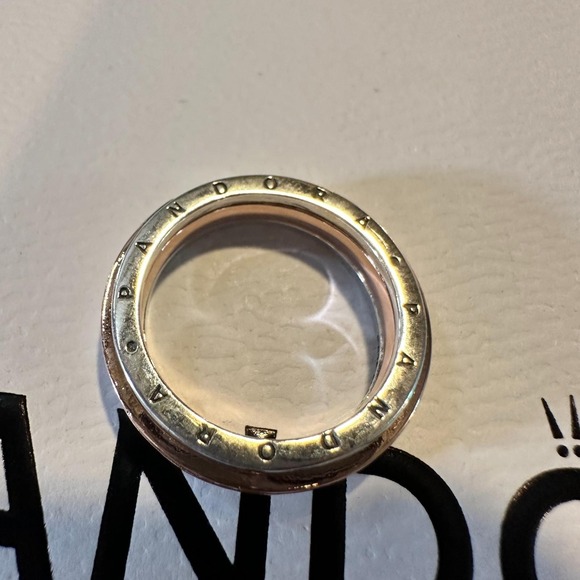 Genuine Pandora Rose Gold Signature Two-Tone Logo Pave Ring 182773C 58 (9) - Picture 7 of 11
